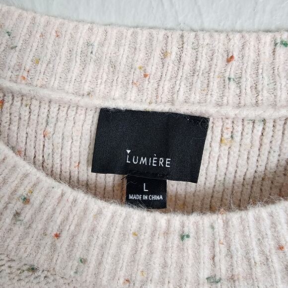 NWT Lumiere Confetti Speckled Wool Blend Dolman Sweater Pink Cream Long L - Picture 4 of 8